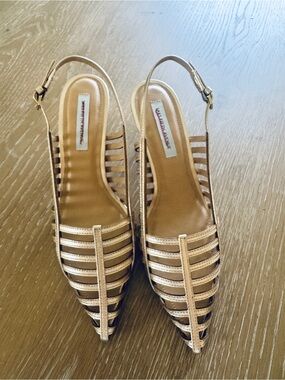 Saks Fifth Avenue Rose Gold Strappy Pointed Slingback Flats